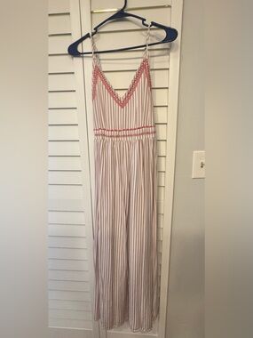 Striped Sleeveless Maxi Dress with Coral Trim